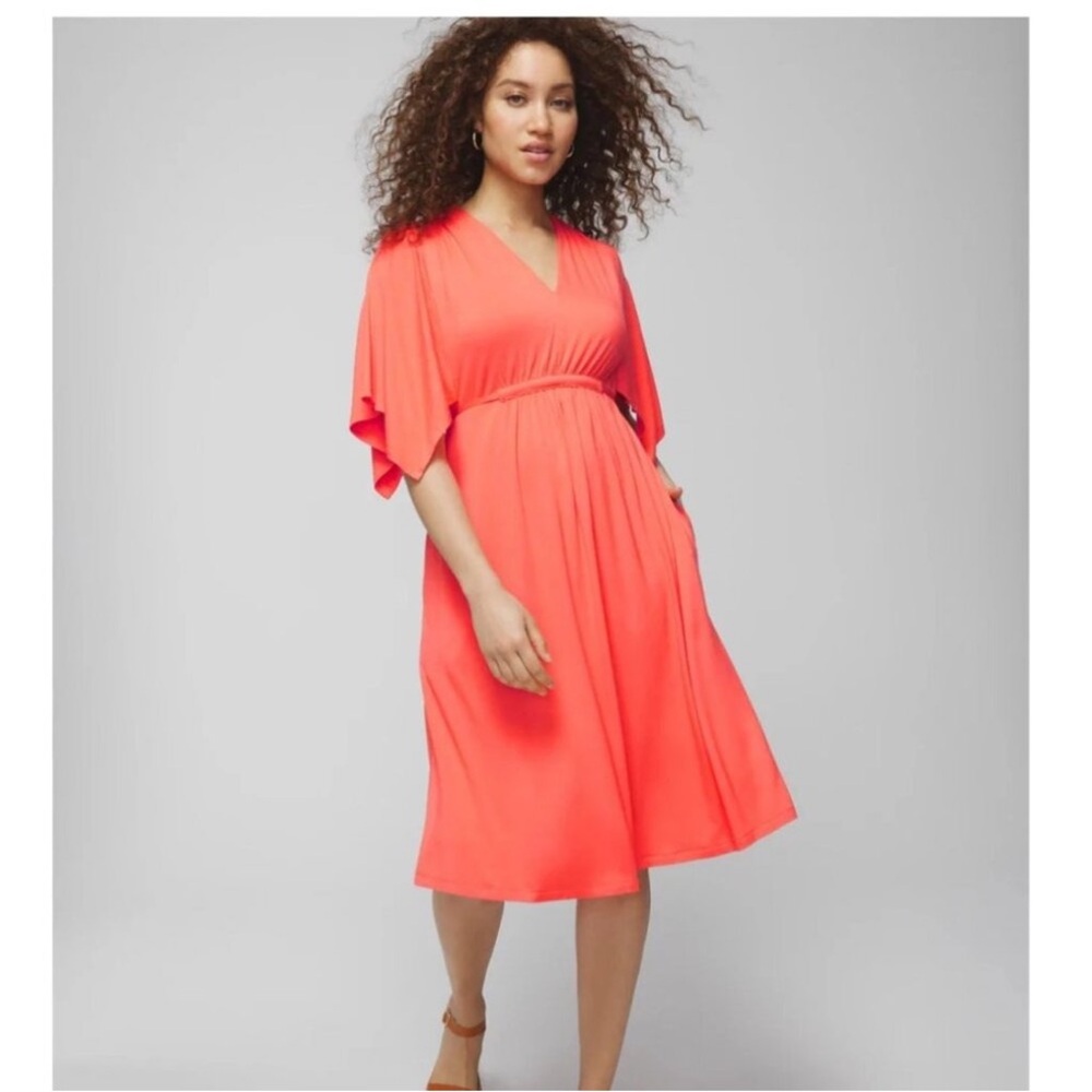 Soma Soft Jersey Caftan Bra Coral V-Neck Flutter Sleeve Dress Rayon Medium NWT